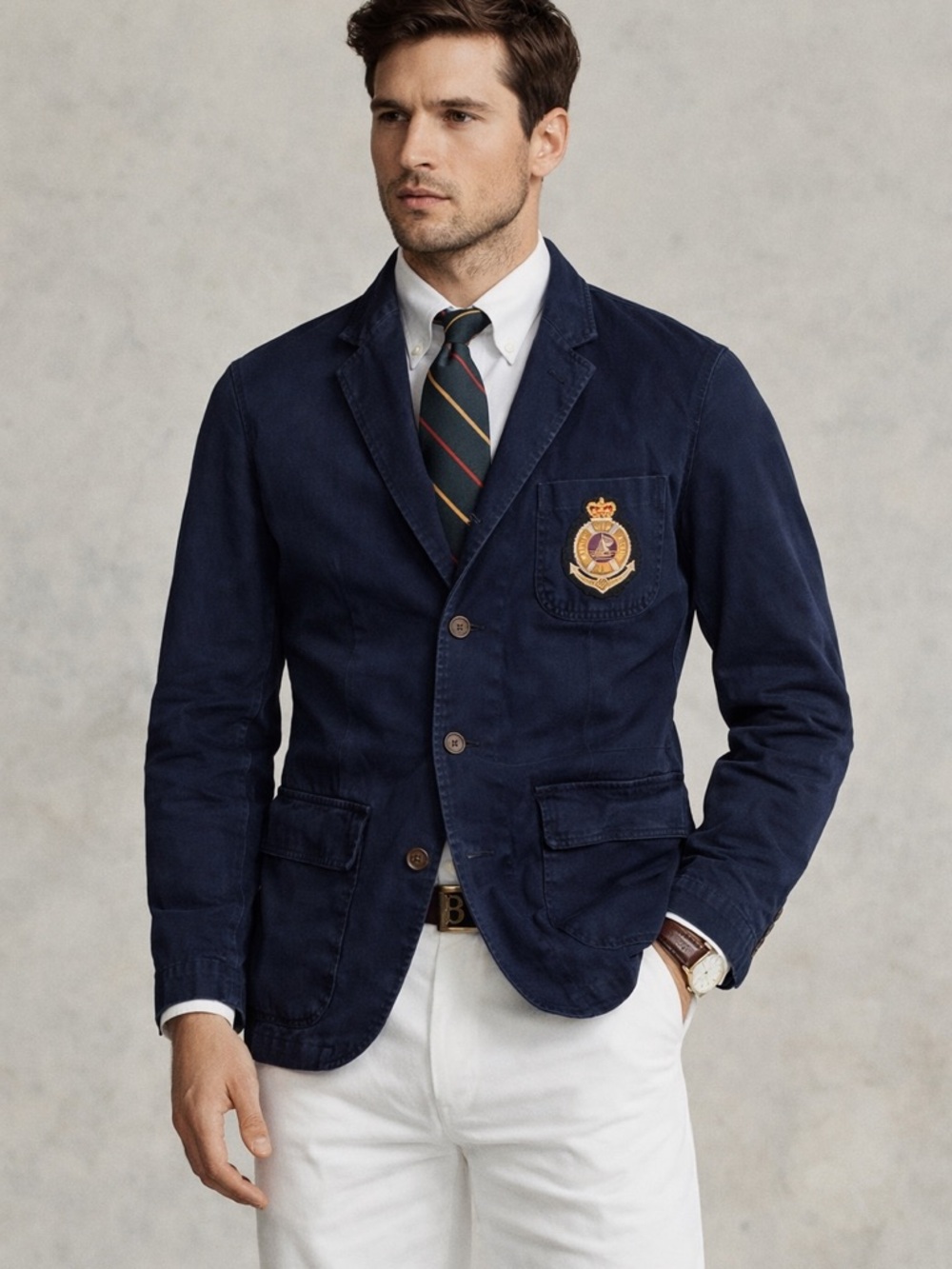 Polo Ralph Lauren Navy Crest Blazer Jacket Men’s 46R Cotton Preppy